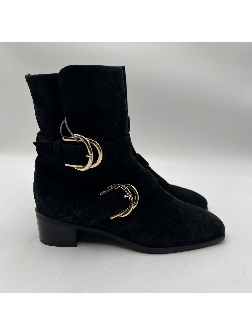 Women’s Stuart Weitzman Britain Buckle Ankle Black Suede Boots Size 5M
